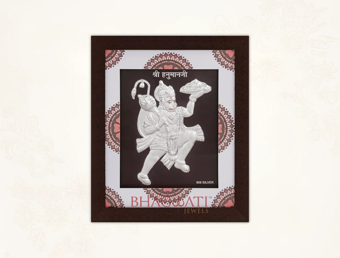 999 pure silver Hanumanji frame in a decorative square frame by BHAGWATI JEWELS.