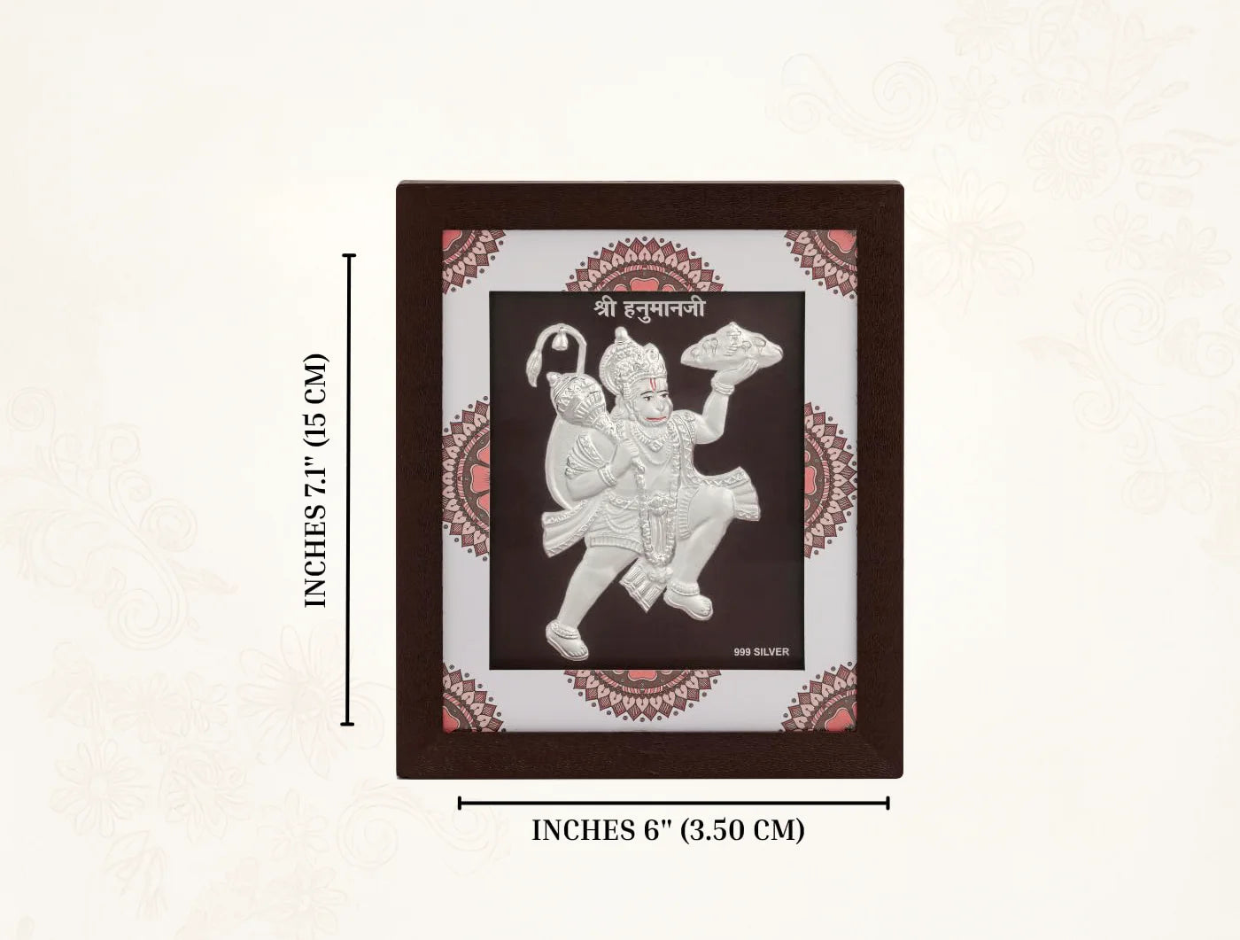 999 Pure Silver Hanumanji Frame hanging frame (7" x 6" Inch) for divine home decor and office desk.