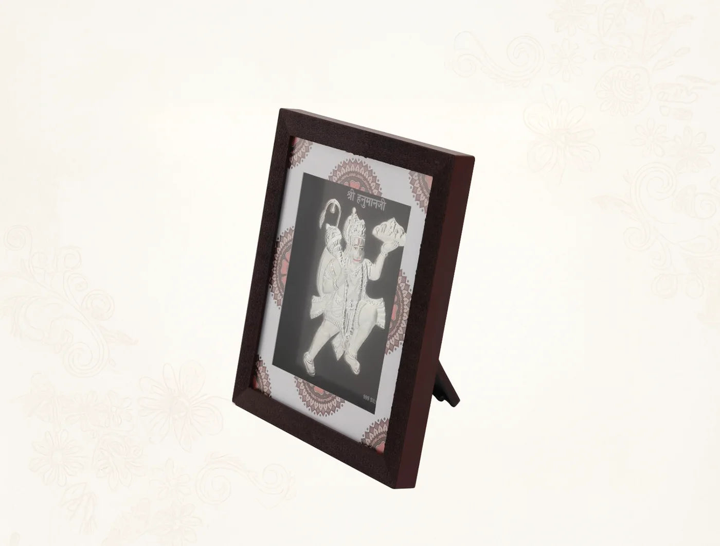999 Pure Silver Hanumanji Frame displaying an elegant wooden design for home decor