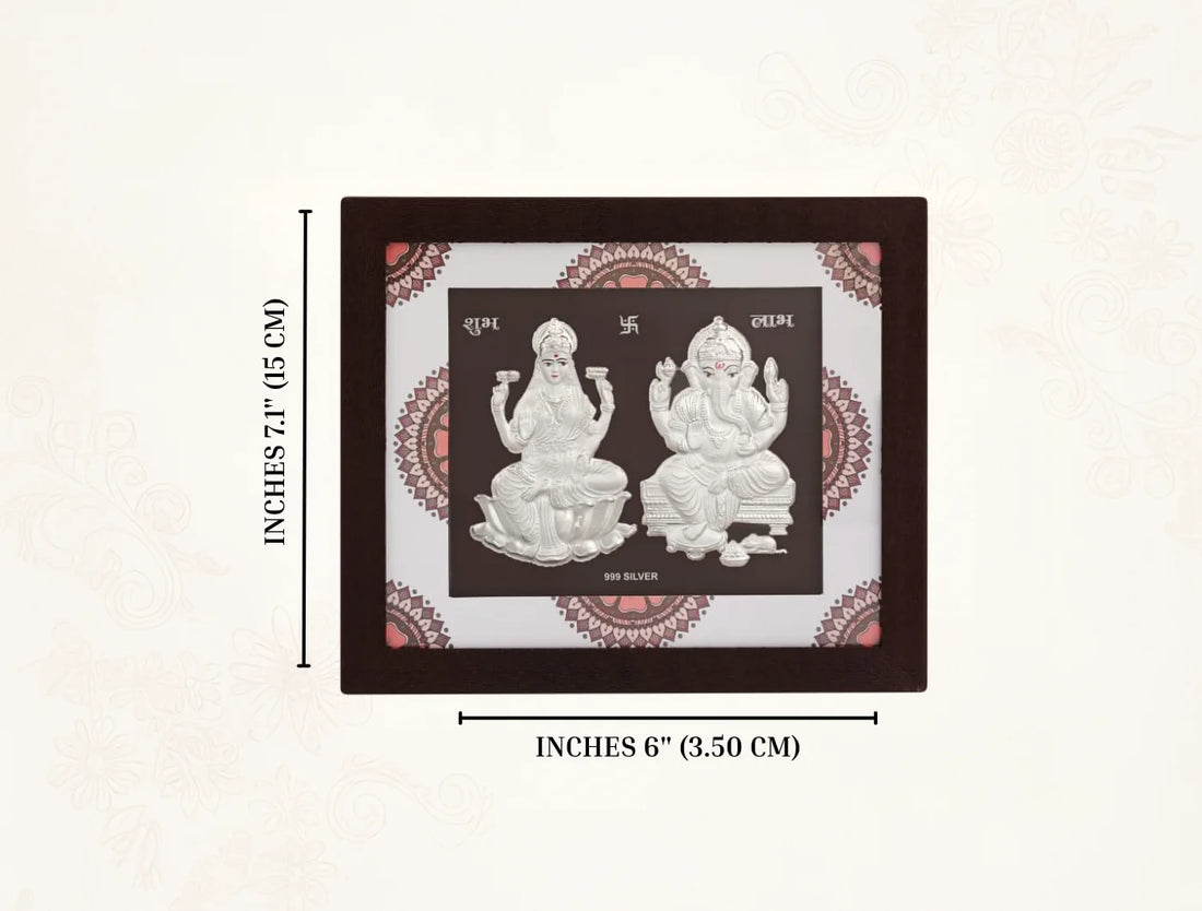 Silver Laxmi-Ganesh wooden square photo frame by Bhagwati Jewels, 7x6 inches, ideal for home or office desk decor.