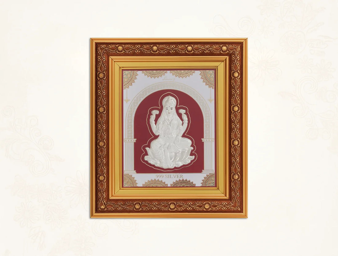 999 Pure Silver Laxmiji hanging Copper frame featuring Lord Laxmiji in 999 pure silver with a copper finish, from Bhagwati Jewels.