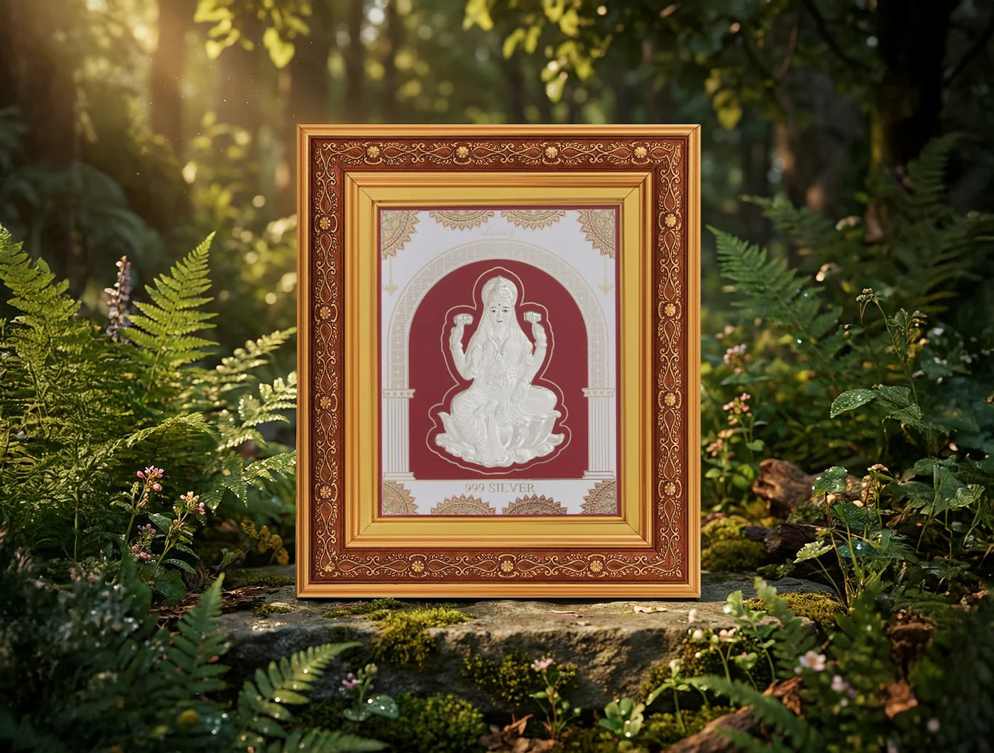 999 Pure Silver Laxmiji hanging Copper frame with copper accents, crafted in 999 pure silver by Bhagwati Jewels.