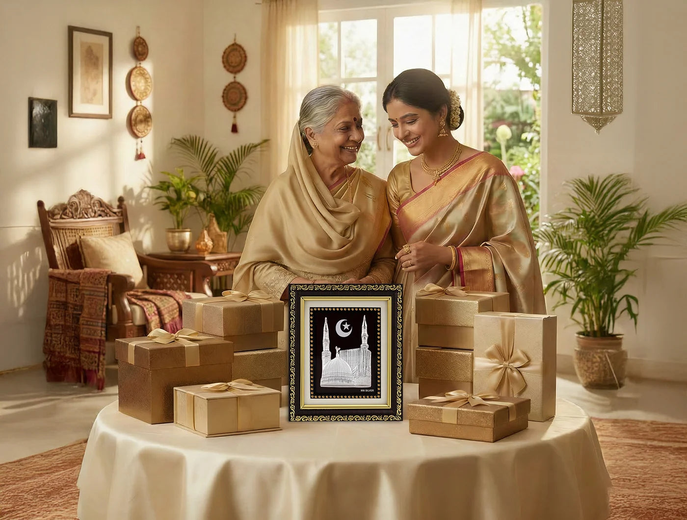 999 Silver Madina Frame for Gift Items  | Ideal Pure Silver Gift for Festivals & Weddings | Square Tabletop |5.5 X 5 Inch