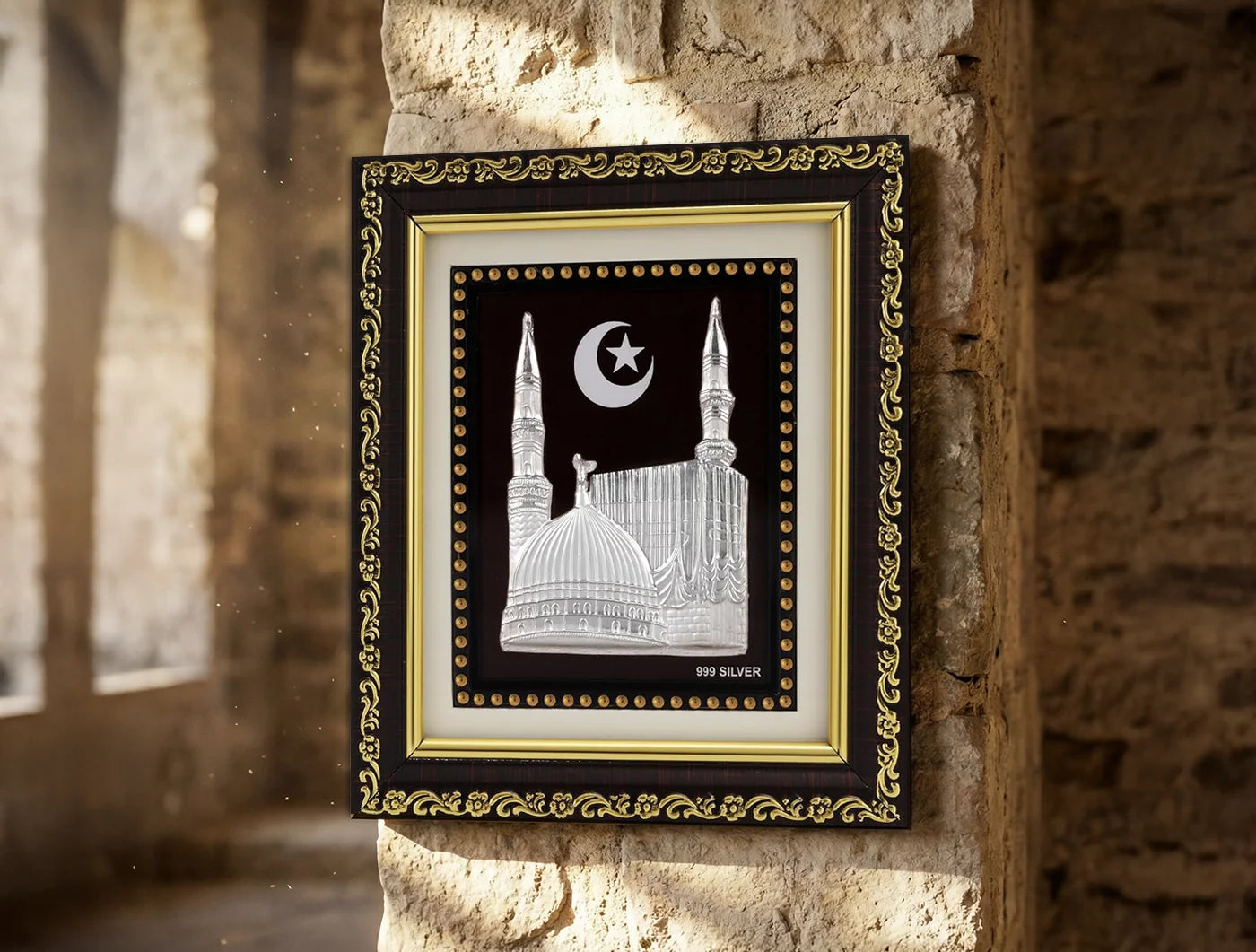 999 Silver Madina Frame for Gift Items  | Ideal Pure Silver Gift for Festivals & Weddings | Square Tabletop |5.5 X 5 Inch