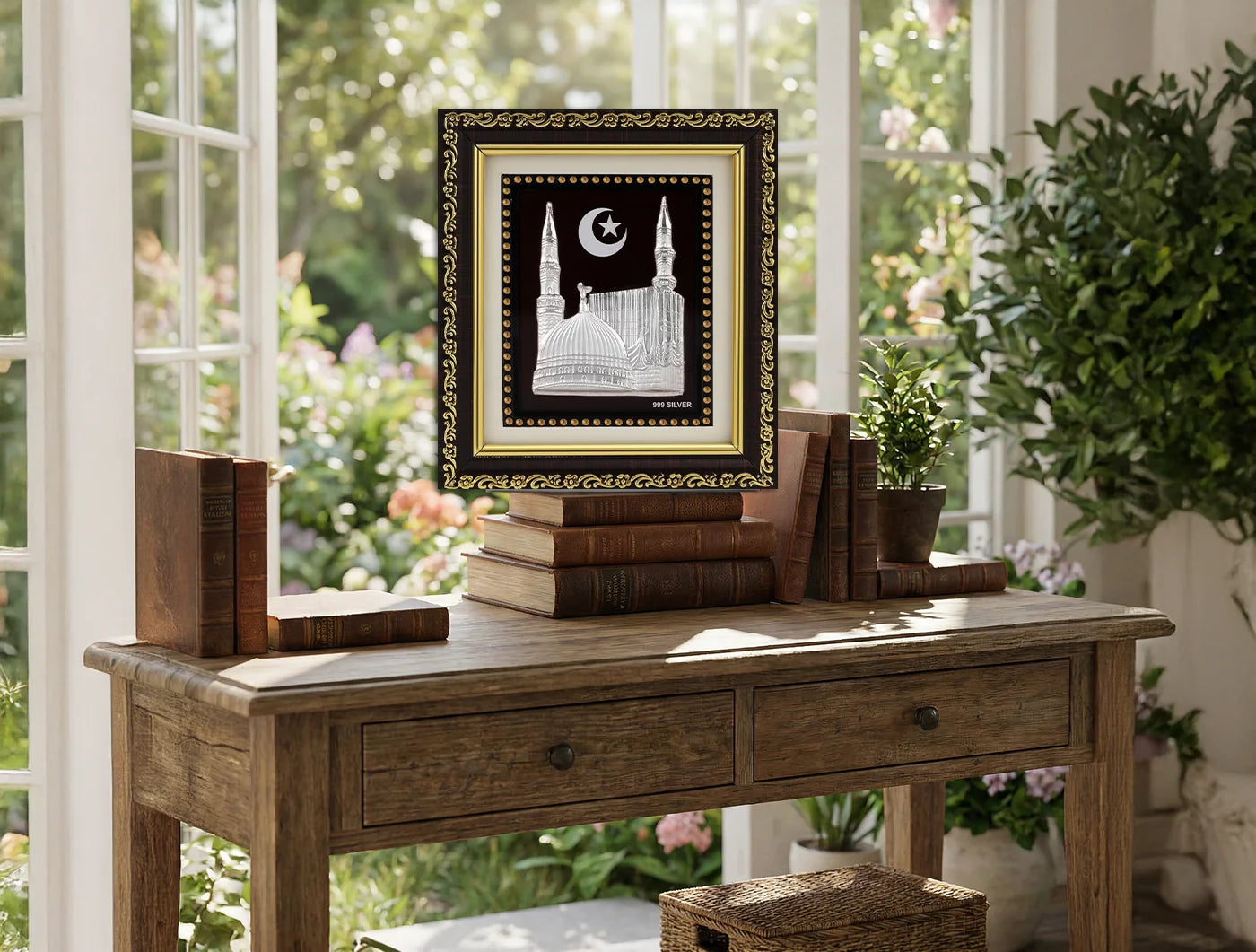 999 Silver Madina Frame for Gift Items  | Ideal Pure Silver Gift for Festivals & Weddings | Square Tabletop |5.5 X 5 Inch