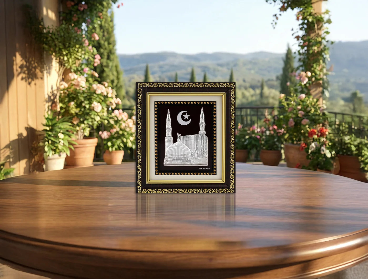999 Silver Madina Frame for Gift Items  | Ideal Pure Silver Gift for Festivals & Weddings | Square Tabletop |5.5 X 5 Inch