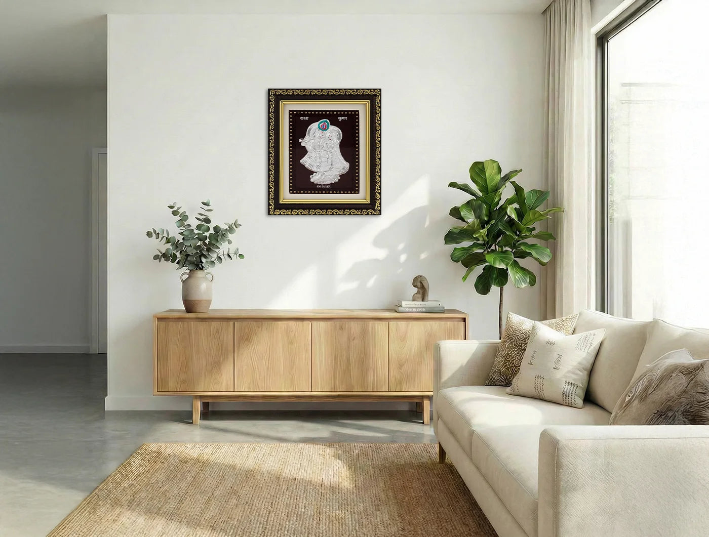 Silver Radhakrishna frame for gifts, square tabletop design by Bhagwati Jewels, 5.5 x 5 inches, premium 999 silver craftsmanship