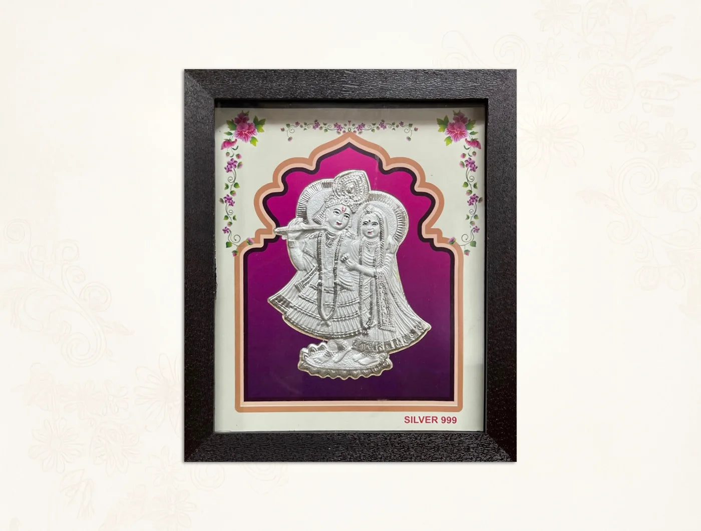 Square Radhakrishna silver frame by Bhagwati Jewels, 6x7 inches, perfect for wedding, housewarming, or festival gifts.
