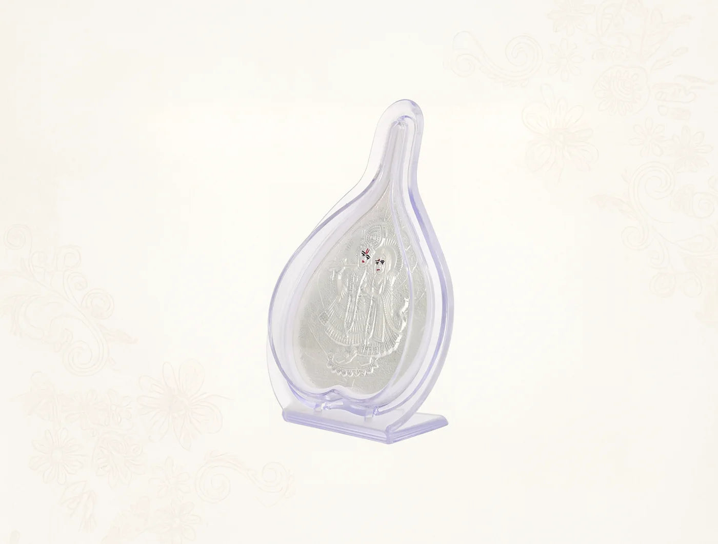 Silver Radhakrishna temple frame by Bhagwati Jewels, 4.25x3 inches, perfect for spiritual or corporate decor and gifts.