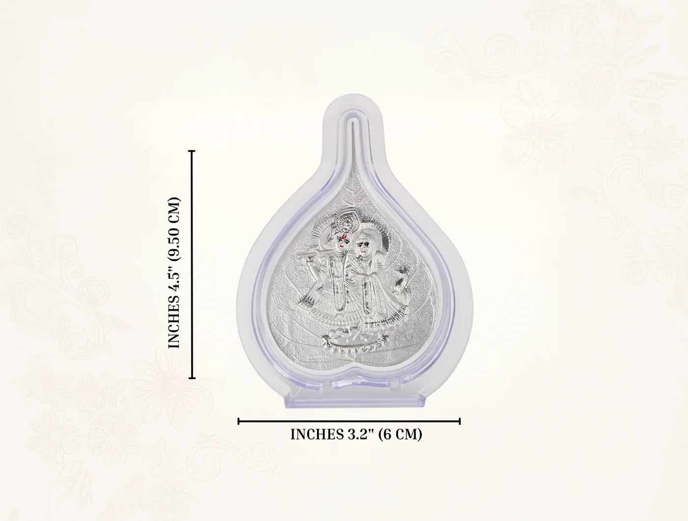 Silver Radhakrishna figurine frame by Bhagwati Jewels, 4.25" x 3" for temple, office, or hall decor, luxury spiritual gift.