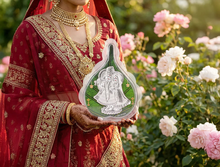 Radhakrishna Green Pan Stand | 999 Silver | Tabletop 7"x 5" Inch