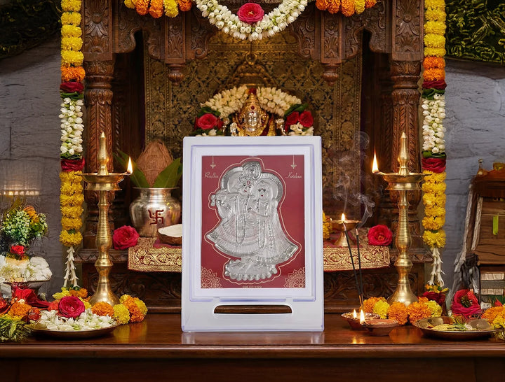 Radhakrishna |  Stand | 999 Pure Silver | Tabletop 7"x 5" Inch