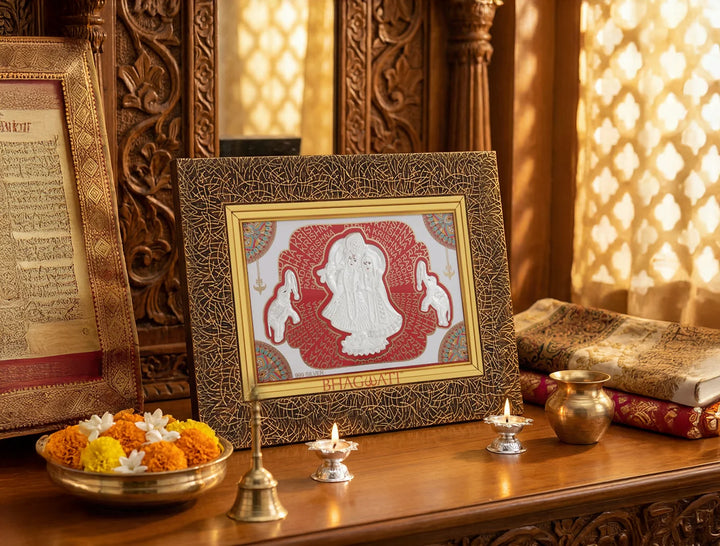 999 Pure Silver Radhakrishna Frame | Divine Home Decor | Silver Gift Items, Temple & Office Decor | hanging frame (13" x 10" Inch)