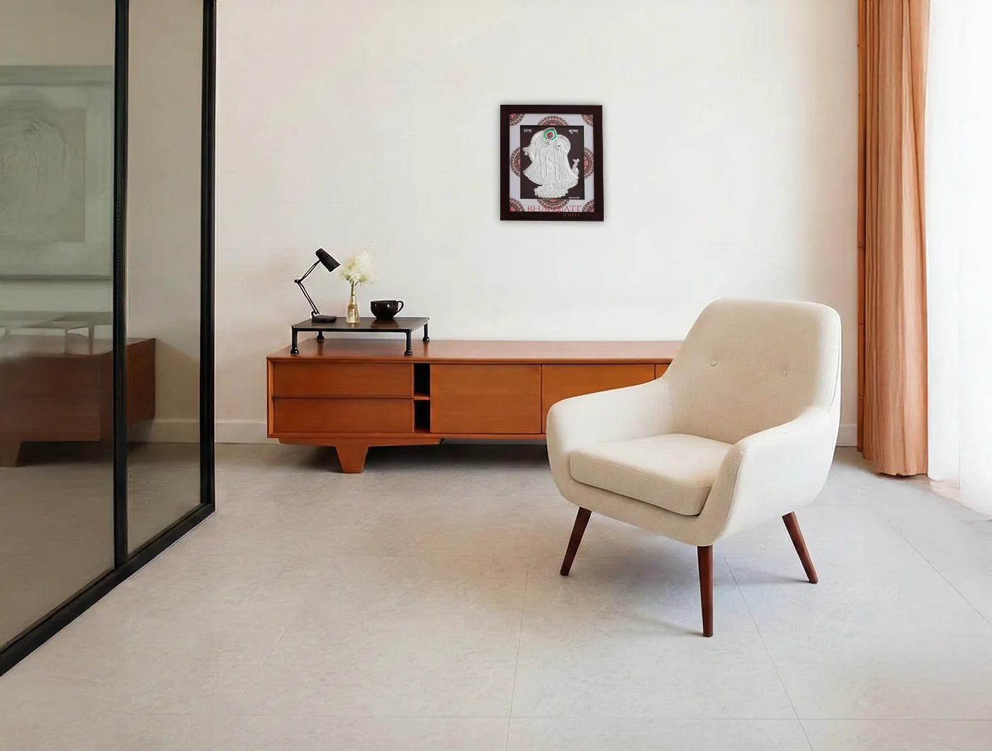 Silver Radhakrishna wooden square photo frame by Bhagwati Jewels, 7x6 inches, featuring intricate silver detailing.