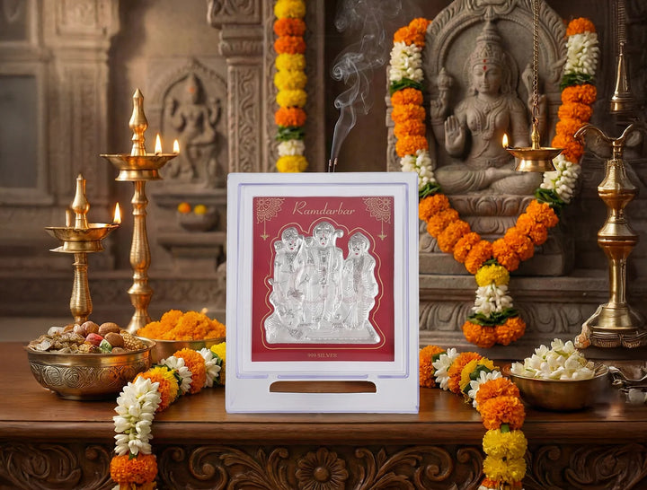 Ramdarbar | 999 Pure Silver Frames | Acrylic Rectangle Stand | 7 x 5 Inch