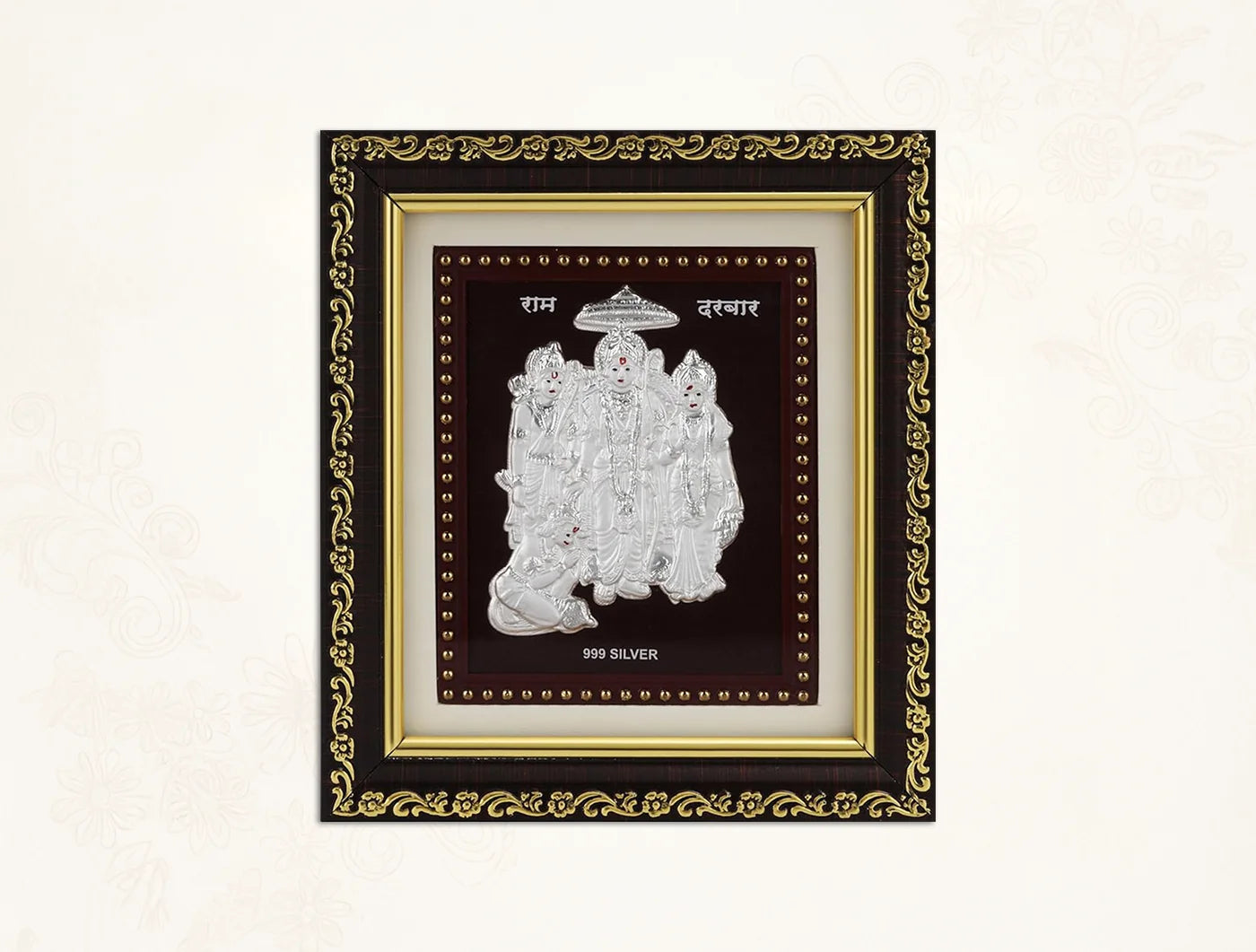 Silver Ramdarbar frame by Bhagwati Jewels, 5.5 x 5 inch traditional silver frame for divine god photo display.