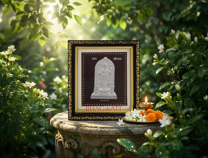 Silver Ramlalla Frame for Gift Items |  Pooja Room Decor, Home Wall & Office Mandir | Ideal Pure Silver Gift for Festivals & Weddings | Square Tabletop |5.5 X 5 Inch