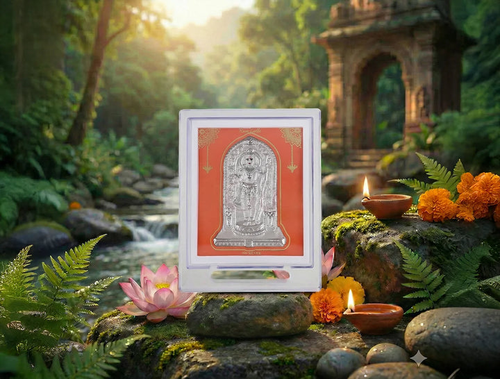 Ramlalla Stand | 999 Pure Silver Frames | Acrylic Rectangle Stand | 7 x 5 Inch