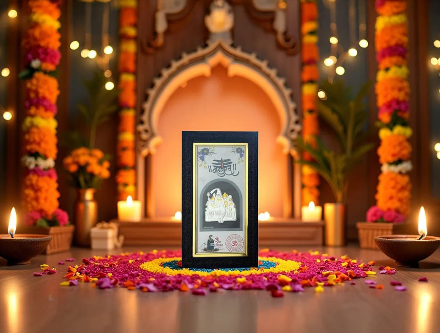 Silver Shivparivar wall mount frame by Bhagwati Jewels, 14.1x8.25 inches, featuring pure silver decor and temple or office decoration.