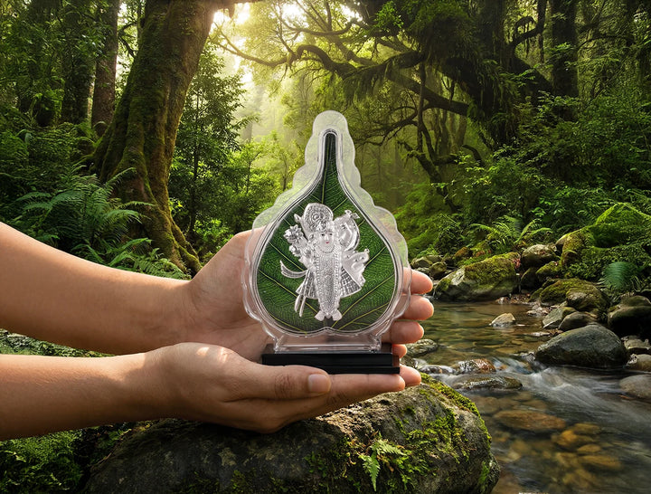 Shrinathji Green Pan Stand | 999 Pure Silver | Tabletop 7"x 5" Inch