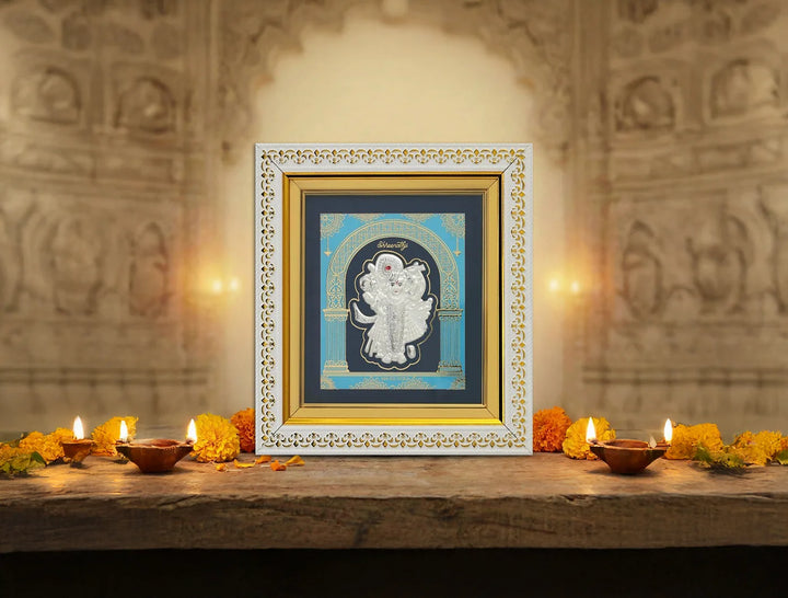 Shrinathji silver hanging frame by Bhagwati Jewels, 8x7.5 inch 999 pure silver wall mount with detailed craftsmanship.