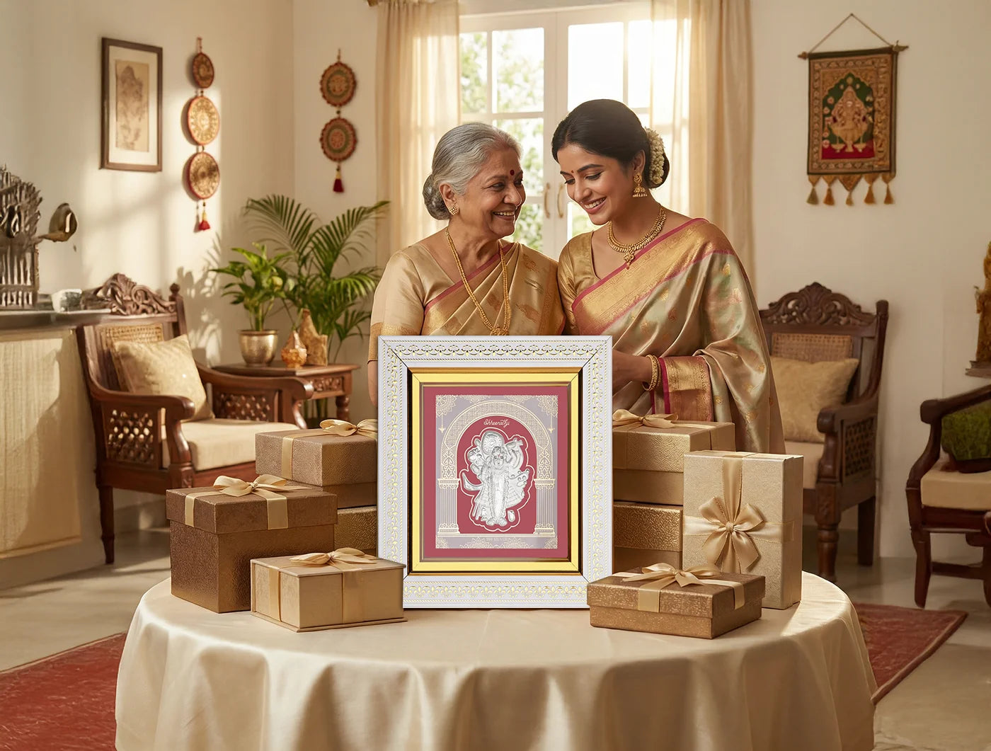 Shrinathji silver frame wall mount, 8x7.5 inches, made of 999 pure silver, decorative hanging frame from Bhagwati Jewels.