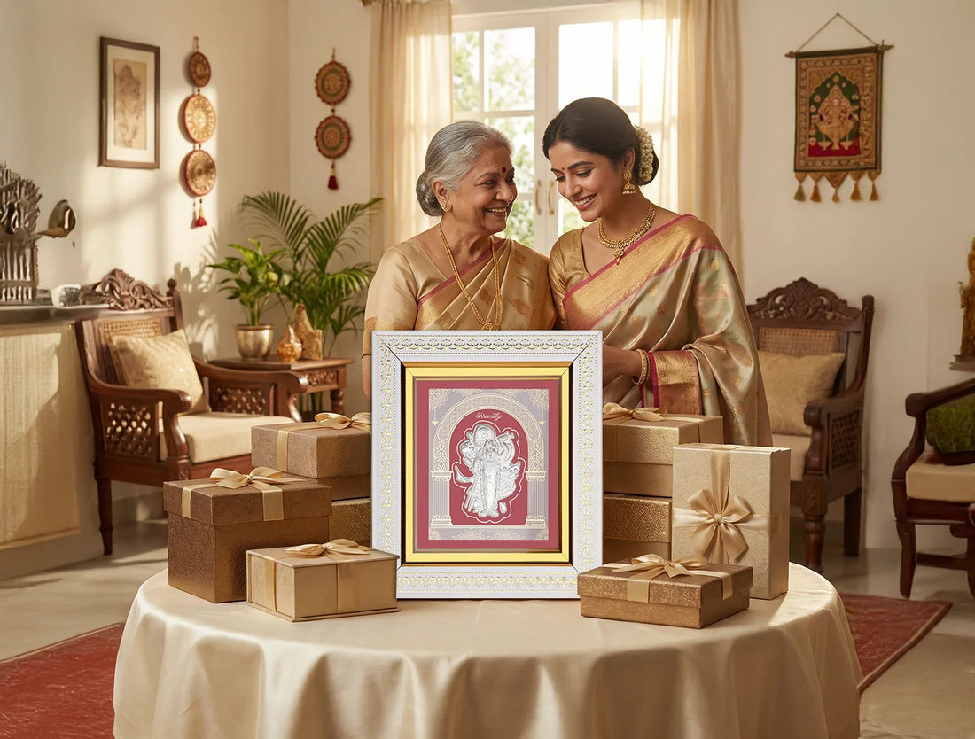 Shrinathji silver frame wall mount, 8x7.5 inches, made of 999 pure silver, decorative hanging frame from Bhagwati Jewels.