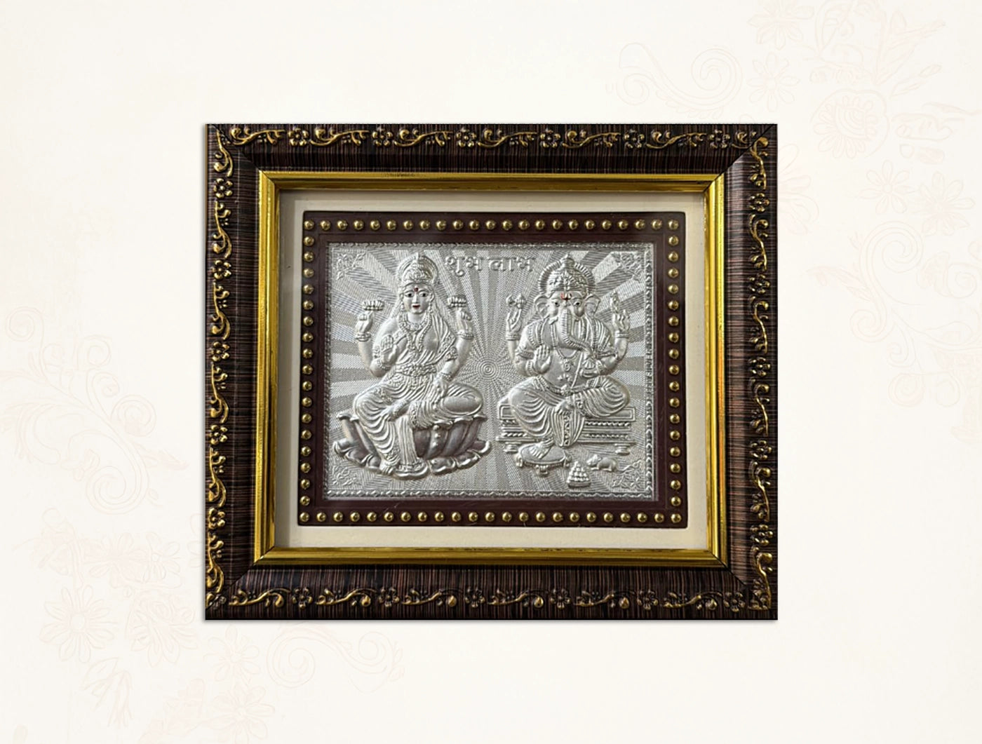 Silver Plating Laxmi Ganesh Frame | tabletop frame (5" x 5.50" Inch)