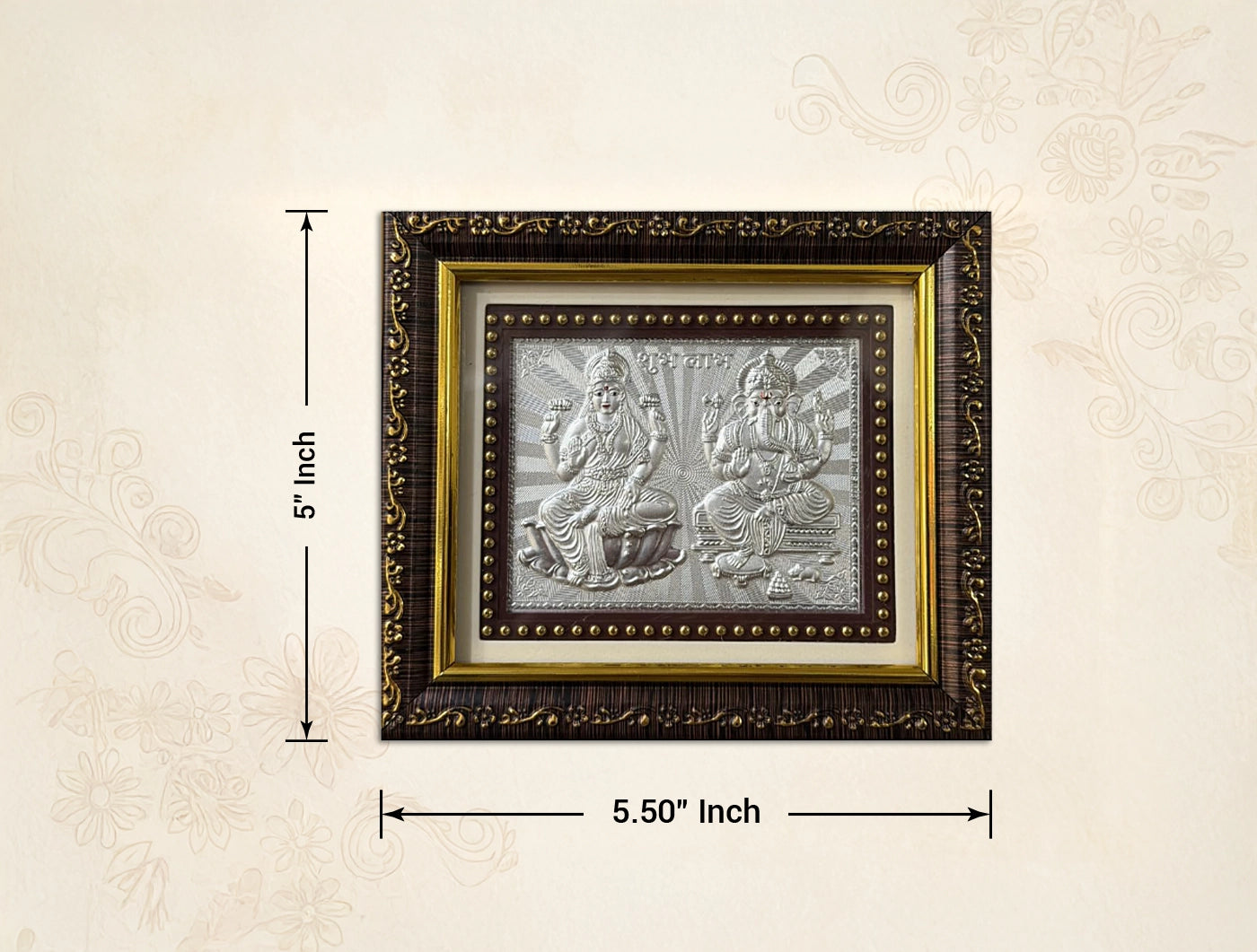 Silver Plating Laxmi Ganesh Frame | tabletop frame (5" x 5.50" Inch)