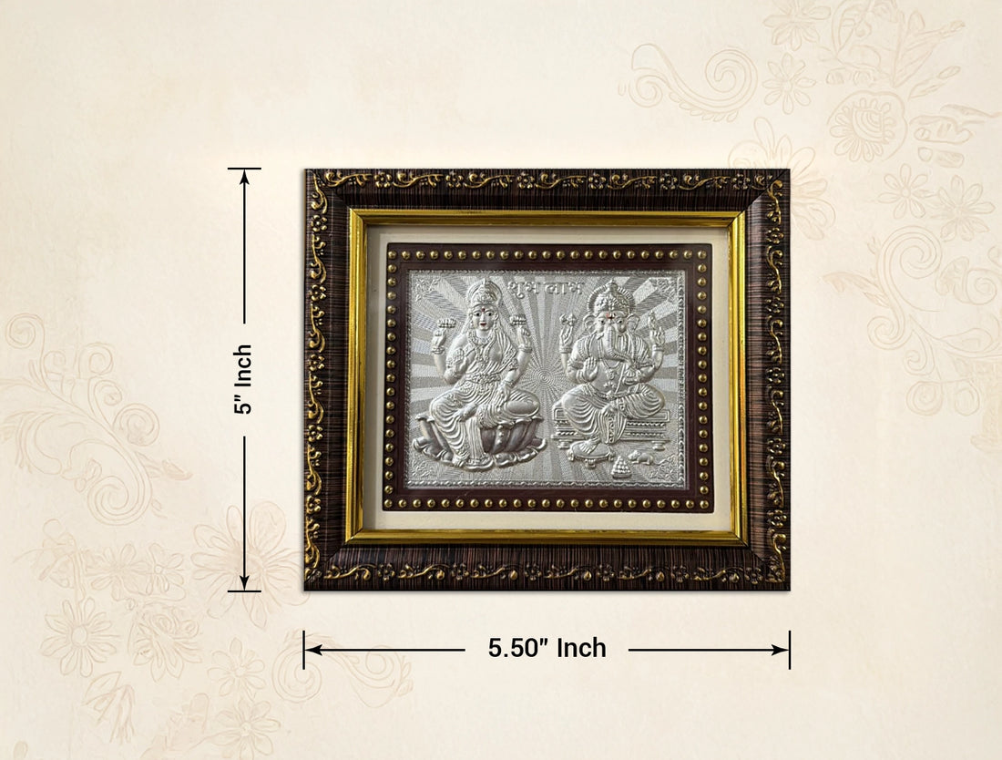 Silver Plating Laxmi Ganesh Frame | tabletop frame (5" x 5.50" Inch)