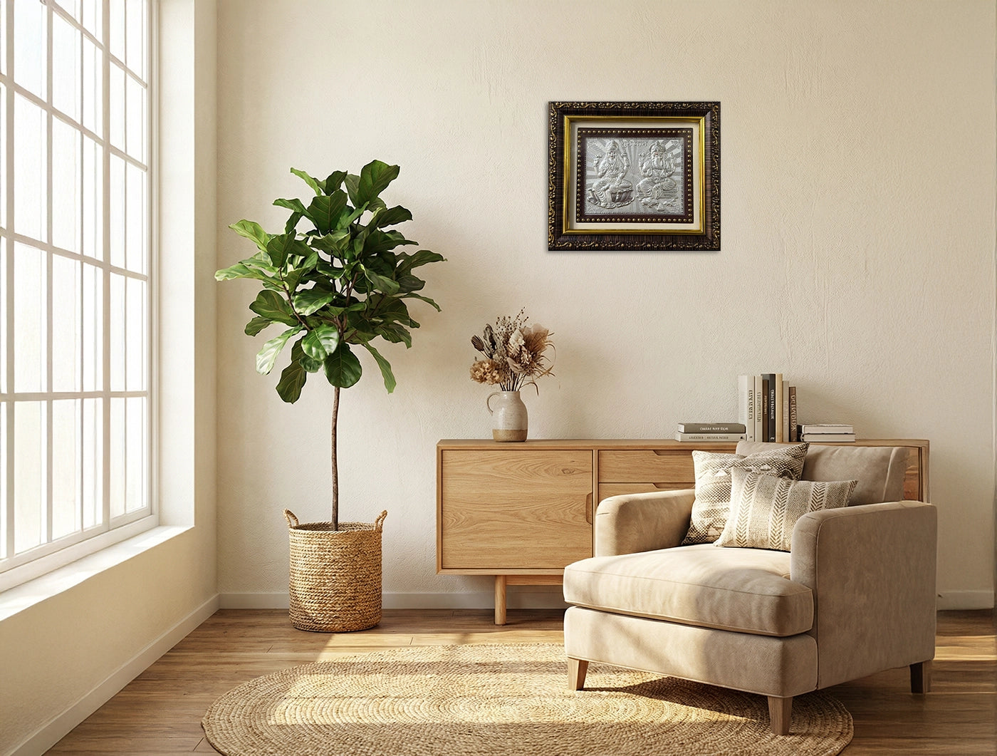 Silver Plating Laxmi Ganesh Frame | tabletop frame (5" x 5.50" Inch)