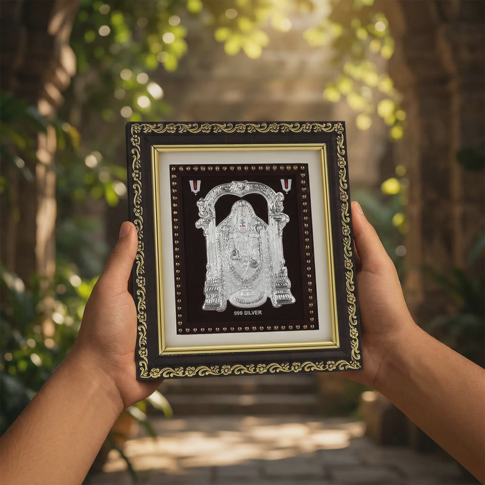 999 Pure Silver Balaji Photo Frame for Home & Office | Premium Silver Gift | God Frame for Pooja Room & Wall Decor | Gifting Item for Wedding, Housewarming, Office, Wedding & Festival Gifts | Certificate Included| Square Tabletop | Size 5.5x5 inch